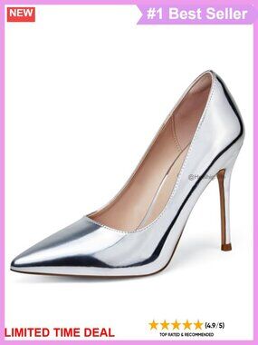 Women's High Heel Pumps Closed Pointed Toe Stiletto Faux Leather